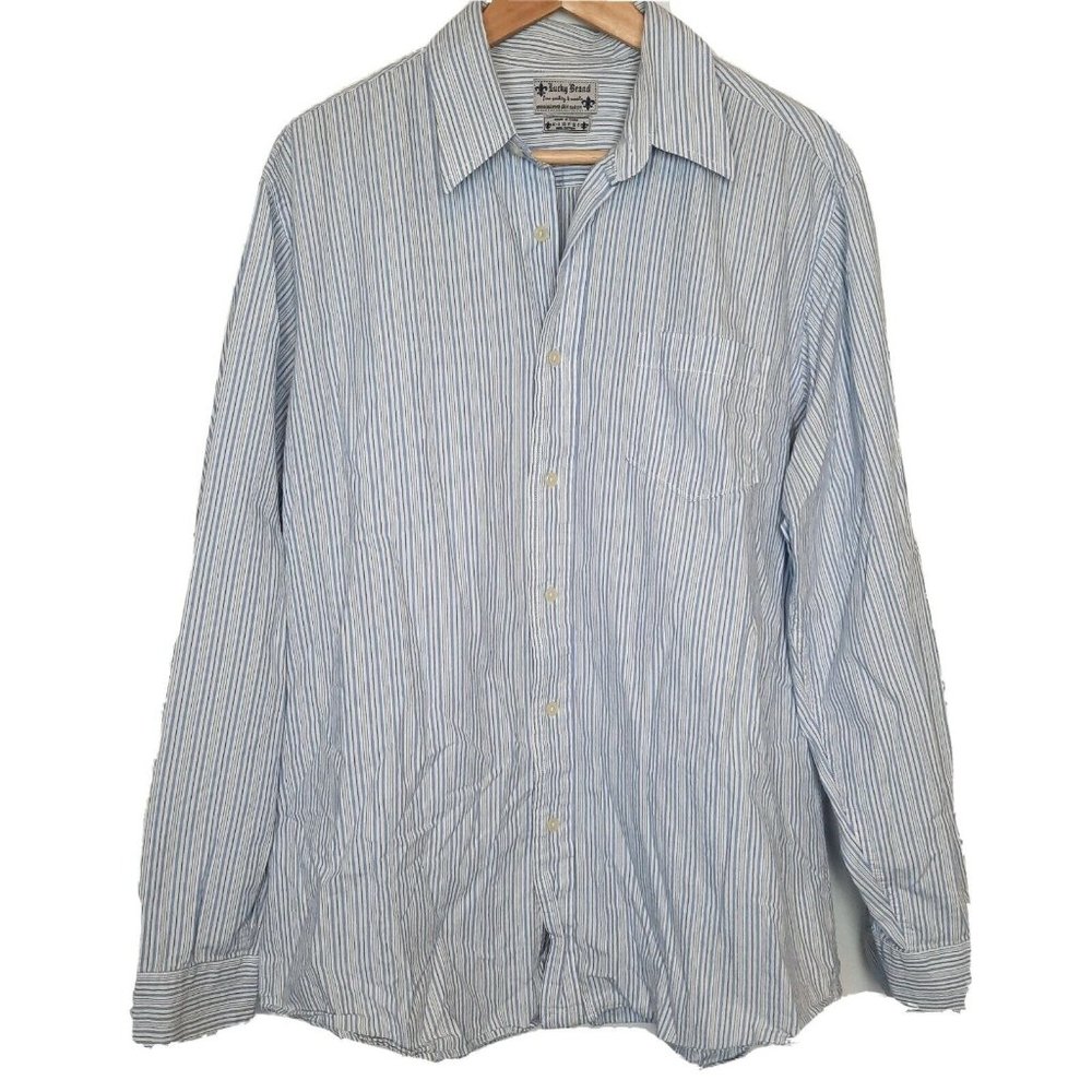 Lucky Brand Long Sleeve Blue Pinstripe Button Up Shirt Mes's Size XL 24"x30"